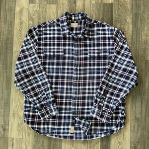 JACHS Heavyweight Flannel Shirt Mens 2XL Blue White Red Plaid Long Sleeve Button